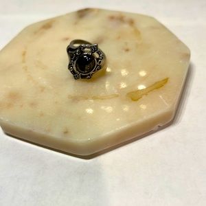 Vintage black Onyx ring/silver tone/adjustable band